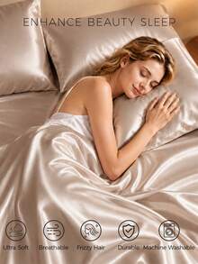 3pcs Luxury Satin Duvet Cover Bedding Set, Silky Lightweight & Breathable Fabric For Cozy Sleep. Minimal Stylish Design With Zipper Closure And Inner Corner Ties. Available In Double/Full/Queen/King Sizes, All-Season Practical Home Bedding. - Champagne - View 4