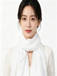 1件白色雪紡女式圍巾頭巾，適合日常使用，女式純色竹棉圍巾 - 白色 - 查看 2