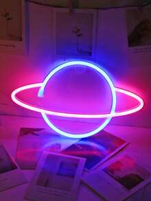 1pc Home Decor Planet LED Neon Light, USB And Battery Powered, Suitable For Bedroom Wall Decor,Birthday Party Decor Light,Indoor Room Decor Light,Bar And Shop Window Decor Light,Birthday Gift For Friends,Game Room Decor Neon Sign Light - 彩色 - 查看 4