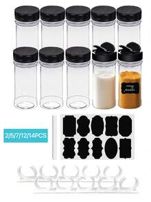 2/5/7/12/14pcs Plastic Spice Jars Set With Clip Lids, Storage Racks And Label Kit For Home Kitchen, Kitchen Storage, Kitchen Organization - Round Spice Jar - View 1