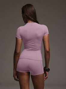 PinkTip Basic Top And Shorts Set, High-Waisted Loose Fit, Casual And Fitness Essential Item For Summer Sports - Pink - View 5