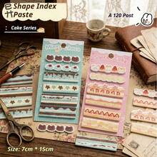 120Pcs Random Bakery Themed Cream Tone Memo Sticky Notes, Lightweight Paper Material With Lovely Bakery Food Printed Patterns. Multi-Index Categorized Highlighter Tab Stickers For Page Marking, Journal Decoration And Planner DIY Crafts.Back To School - Multicolor - View 6
