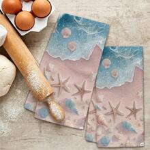 1pc/2pcs/4pcs Exquisite Kitchen & Bathroom Towels, Pale Pink Starfish & Gradient Ocean Wave Print, Soft Aesthetic Style, Ultra Soft, Highly Absorbent & Quick Drying, Machine Washable, Suitable For Daily Use - Multicolor - View 11