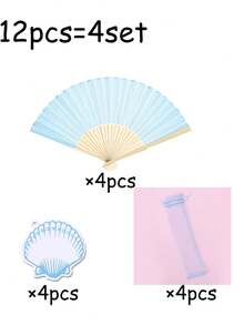 12/3件組婚禮賓客伴手禮套組，扇子禮品組，紙製婚禮扇，附歐根紗緞帶貝殼形感謝卡，優雅婚禮禮物，手持紙扇與雪紡袋，婚禮禮物，適用於婚禮禮物、派對、新娘派對 - 多色 - 查看 10