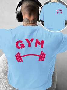 Camiseta de moda para hombre con diseño estampado a doble cara, camiseta con estampado de barra de gimnasio, estilo fitness, versátil para deportes, adecuada para uso diario casual en casa o - Negro - Ver 10