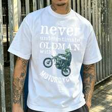 2026 Top Men's T-Shirt Never Underestimate An Old Man With A Motorcycle Comfortable And Versatile Casual Outdoor Short Sleeve - White - View 2