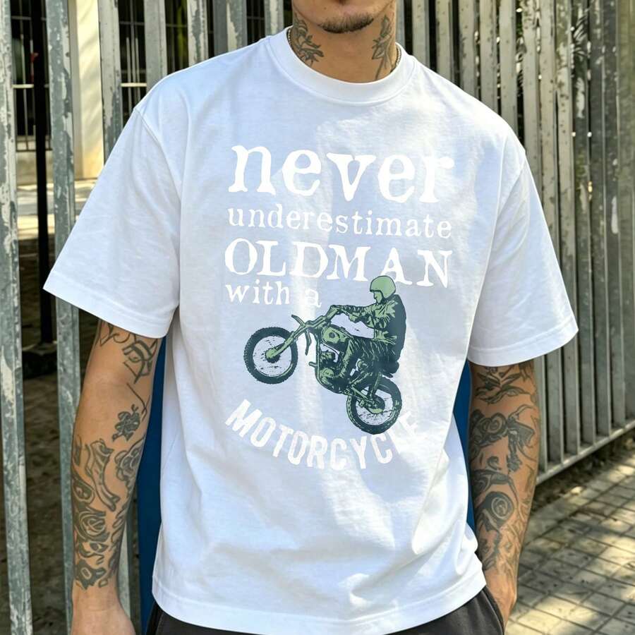 2026 Top Men's T-Shirt Never Underestimate An Old Man With A Motorcycle Comfortable And Versatile Casual Outdoor Short Sleeve