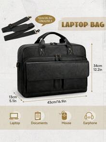 Men Laptop Bag PU Leather 15.6 Inch Briefcase Vintage Computer Satchel Shoulder Bag Work Business Office Black Document Organizer Padded Sleeve - Multicolor - View 4