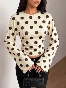 Minimalist Elegant Contrast Color Striped Waist Fitted Casual, Date, Street Wear Blouse For Women - Light Yellow - View 2