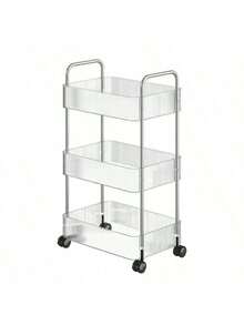 1pc Transparent Movable Cosmetic Cart Storage Rack, Large Capacity Multifunctional Bathroom Supplies Display Shelf, Bathroom Accessories - Transparent - View 10