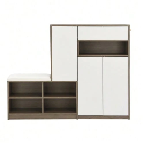 Shoe Bench And Cabinet, Multifunctional Shoe Rack With Padded Seat, Versatile Storage Solution With Adjustable Shelves For The Entryway, White, W 140/D 35/H 110 Cm - 白色 - 查看 1
