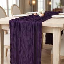1pc Deep Purple Cream Cheesecloth Table Runner 35x120 Inches (Approx. 90x300.4 Cm), Easter Spring Farmhouse Rustic 10 Feet (Approx. 3.0 M) Gauze Cheesecloth Table Runner Suitable For Wedding Banquet Bridal Shower Birthday Party Home Decor - Purple - View 7