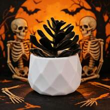 1/2pcs Halloween Miniature Potted Plants - Black Succulent Bonsai & Faux Plastic Succulent Planters (Home Decor Series) - Holiday Decorations - Black - View 11