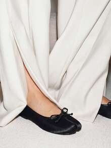 New Women's Fashion Elegant Solid Color Bow Decor Slip-On Round Toe Peep Toe Flat Black Loafers - Black - View 3