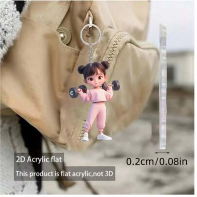 Llavero de acrílico plano 2D 1 pieza - Colgante con forma de entusiasta del fitness, estilo minimalista, accesorio duradero inspirado en deportes, adecuado para Acción de Gracias, Navidad, Halloween - Regalo versátil DIY, decoración de encanto para bolso