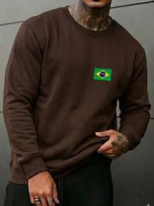 Men's Comfortable And Warm Printed Crew Neck Sweatshirt With Brazil World Cup Design - Rust Brown - View 1