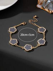 1pc Men's Fashion Design Classic Gray Lucky Five-Leaf Clover Beach Vacation Style Bracelet (No Gift Box) - Grey - View 6