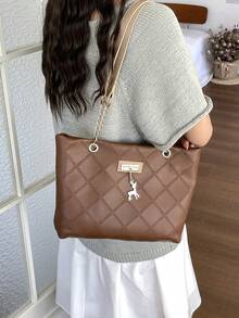 Personalized Large Capacity Women's Bag 2026 New Style Fashion Commuter Vintage Chain Handle Shoulder Bag Embossed Print Tote Bag - Brown - View 9