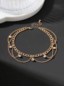 1pc Men's Bohemian Vacation Style Anklet With Tassel Pendant, Summer Fresh Exquisite Luxury High-End Radiant Design - Golden - View 2