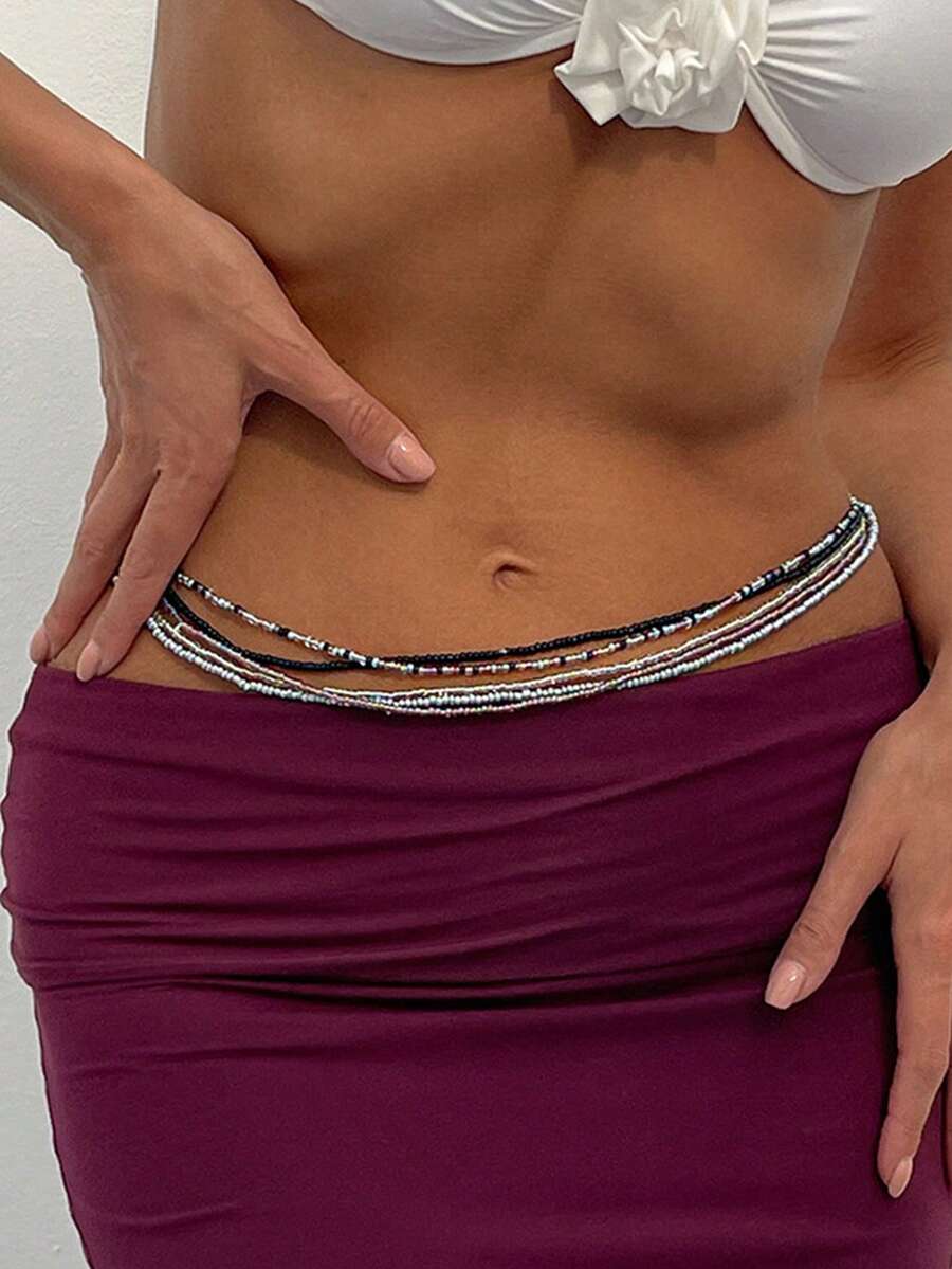 Vacation Style Sexy Mesh Waist Chain Set - Women's Beaded Beach Body Chain - Multicolor - View 1