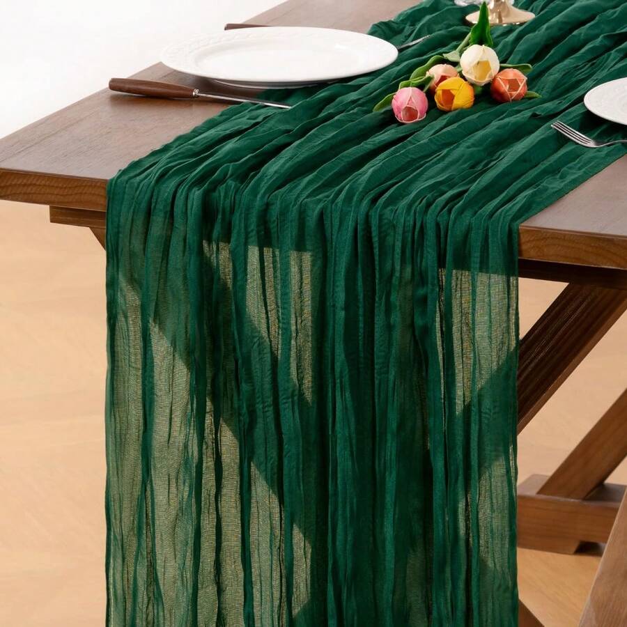 1件深綠色扭花桌旗,鄉村風春季桌布(約90*400cm)波希米亞風格家居裝飾 婚禮 嬰兒派對 生日派對 - 墨綠色 - 查看 1