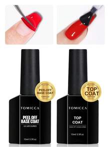 TOMICCA 1件 15ml 透明可撕除底膠，無需UV/LED固化，+ 1件 15ml 封層膠，需UV/LED固化，長效凝膠美甲套組，輕鬆撕除不傷甲，適用於美甲設計DIY沙龍美甲或女性禮物 - 無色 - 查看 1