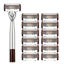 Premium Metal Manual Razor For Men, 5 Layer Floating Sharp Blades Shaving Razor, Non Slip Two-Tone Silver Brown Handle, Luxury Close Smooth Shave Razor Gentle For Sensitive Skin Daily Travel Use - Multicolor - View 17