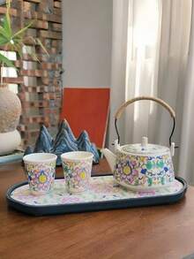 1 Pot (240ml) 2 Cups (40ml) Single Person Enamel Ceramic Tea Set, Heat Resistant Teapot, Minimalist Kung Fu Tea Set - Multicolor - View 13