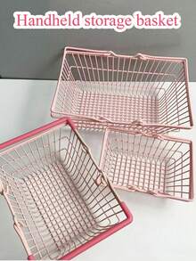 3pcs/1 Mini Shopping Basket Bin With Portable Handle, Cute Girly Solid Color Organizer For Stationery, Cosmetics & Small Daily Items, Ideal For Teen Girls, Perfect Back To School, Dorm Bedroom Storage - Multicolor - View 11