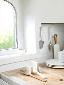 1pc PP Material Spoon Rest, Creative Wave Design Kitchen Countertop Spoon Holder - White - View 2