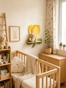 Wooden Tulip Wall Shelf Nursery Wall Decor Small Wall Mounted Storage Display Shelf For Baby Room Floral Nursery Decoration - Storage Rack - View 4