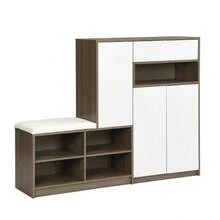 Shoe Bench And Cabinet, Multifunctional Shoe Rack With Padded Seat, Versatile Storage Solution With Adjustable Shelves For The Entryway, White, W 140/D 35/H 110 Cm - 白色 - 查看 4