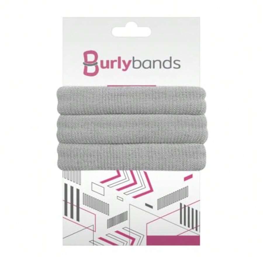Burlybands Los mejores lazos para pelo grueso, pesado o rizado. No se resbala ni se estira fuera. Corbatas sin costuras para pelo grueso - 3 unidades de color gris claro. - Ver 1