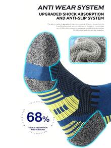 1 Pair Men's Mid-Calf Compression Sports Socks, Breathable Thickened Terry Cushion Sole, Shock-Absorbing Athletic Socks, Suitable For Running, Outdoor, Aerobic Fitness, Size 39-44 - Multicolor - View 4