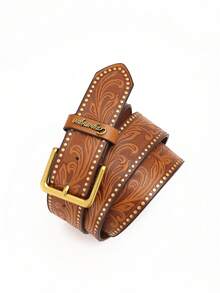 1pc Bohemian Style Vintage Buckle PU Leather Embossed Belt, Unisex For Men And Women, Suitable For Daily Casual Wear (Includes 1pc Hole Punch Nail) - BH1159 - View 5
