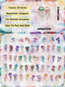 50pcs Colorful Jellyfish Stickers Set Decorative Transparent Stickers For Laptop Suitcase Scrapbook Diy Decor - Colorful Jellyfish - View 2