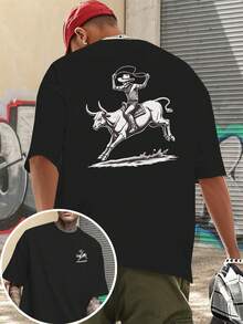 Camiseta de manga corta para hombre con estampado de rodeo y estilo vaquero del Oeste, estampado a doble cara, estilo del Salvaje Oeste americano, camiseta RODEO COWBOY para hombre, estilo n - Negro - Ver 1