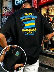 Camiseta con la bandera de las Bahamas - Impresión a doble cara, adecuada para reuniones familiares, celebraciones de oficina y eventos de equipo. |   Camiseta casual de cuello redondo, lava - Negro - Ver 1