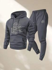 Men's Two-Piece Casual Suit, Long-Sleeved Hooded Sweatshirt Paired With Sweatpants, Tracksuit Set, Sweatshirt, Jogging Pants - 深灰色 - 查看 14