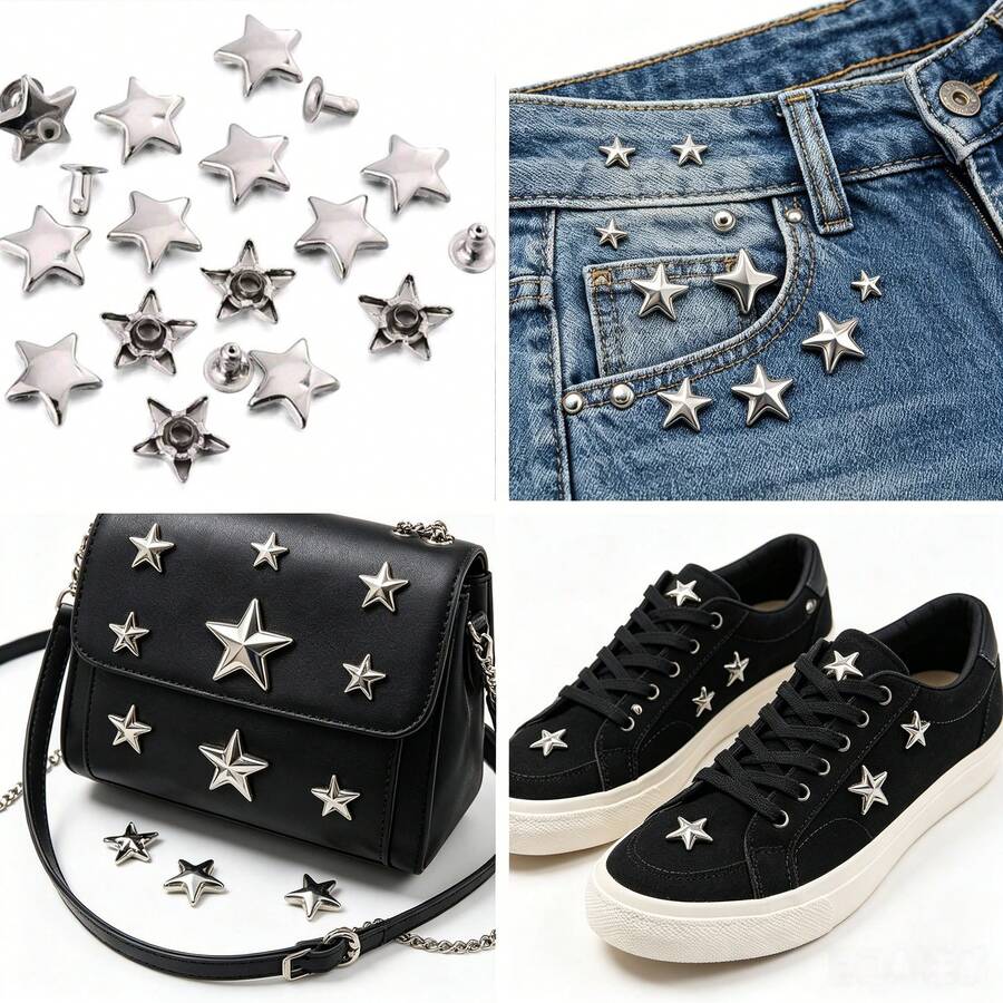 100 Sets Metal Star Rivets, Suitable For Leather Craft, Clothing, Bags, Shoes DIY, Rivet Decoration - Multicolor - View 1