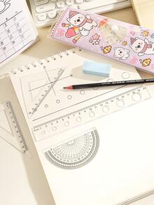 4pcs/Set Cartoon Cat Pattern Student Cartoon Ruler Set Cute Children Stationery Multifunctional Ruler Set Triangle Ruler Protractor Straight Ruler - Sets - View 5