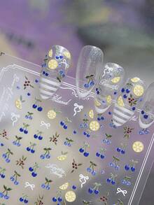 5D Fruit Lemon Embossed Nail Art Stickers, Transparent Yellow Lemon Slices With White Lace Floral & Letter Self-Adhesive Patches, Clear Matte Thin Style, Fresh Sweet Country Minimalist DIY Nail Decor, Salon Daily Wear Nail Accessories, 1 Sheet - Multicolor - View 3