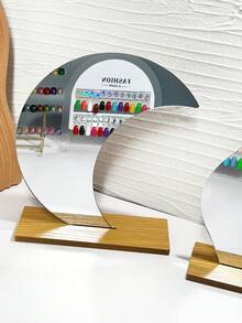 1pc Asymmetrical S-Shaped Wavy Mirror Acrylic Nail Art Display Color Card With Solid Wood Base, Reflective Display Board For Nail Salon Press-On Nails Photography - Multicolor - View 3