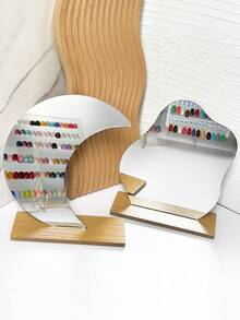1pc Asymmetrical S-Shaped Wavy Mirror Acrylic Nail Art Display Color Card With Solid Wood Base, Reflective Display Board For Nail Salon Press-On Nails Photography - Multicolor - View 4