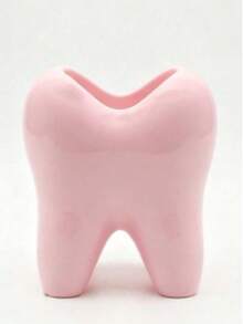 Creative & Fun Toothbrush Holder, Large Pink/White Tooth-Shaped Toothbrush Cup, Ceramic Desktop Storage & Decor Container For Toothbrush, Toothpaste, Planter, Vase, Bathroom Supplies. Happy Home Bathroom Decor For Autumn & Back To School Season - Multicolor - View 13