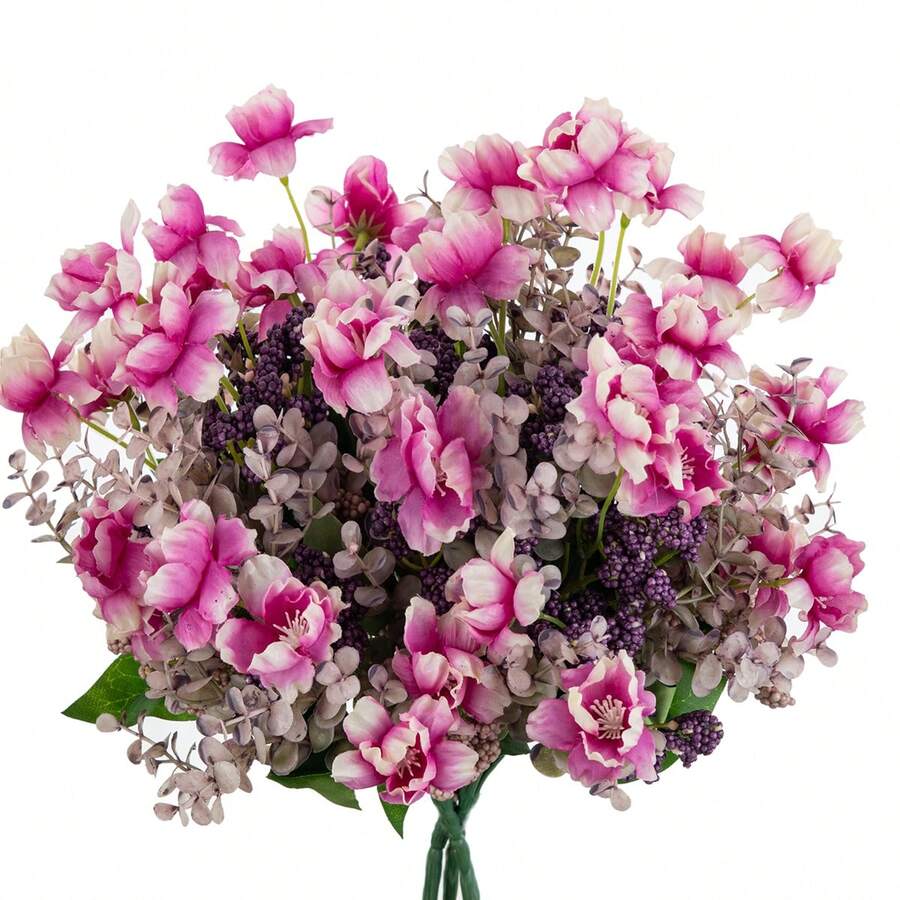 1pc Artificial Camellia Flower Bouquet, Wedding Decor, DIY Material, Bridal Hand Bouquet, Wedding Car Decoration, Arch Decoration, Home, Restaurant, Bedroom, Vase Decoration, Party Decor, New Year Gift, Valentine's Day Gift, Graduation Gift - Purple - View 1