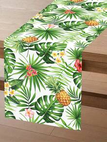 1件夏威夷風桌旗,180*35cm 龜背葉鳳梨印花聚酯纖維桌布,適用於室內外生日節日熱帶派對用品 - 彩色 - 查看 6