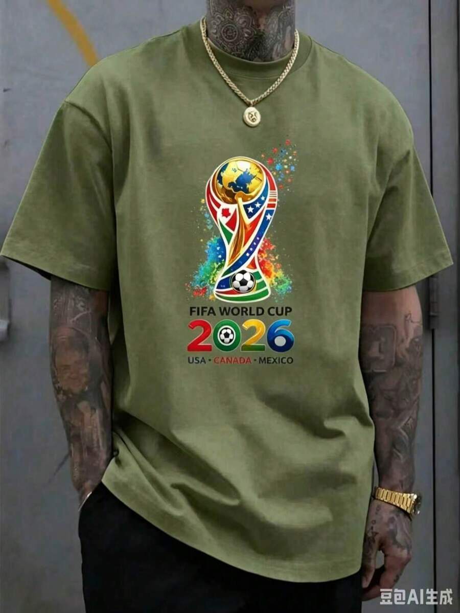 [Official FIFA World Cup Licensed]World Cup T-Shirt, Unisex, 2026 Football Jersey, USA, Canada, Mexico Styles, Fan Gift, Fan Apparel, Single Piece - 綠色 - 查看 1