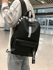 Lightweight, Business Casual Waterproof, Portable Letter Patch Decor Functional Backpack School Bag For Graduate, For Teen Girls Boys And Men - 黑色 - 查看 1