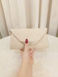 Bolso de mano de terciopelo beige para mujer, bolso de mano formal para con correa de hombro con cadena - Amarillo Mostaza - Ver 8